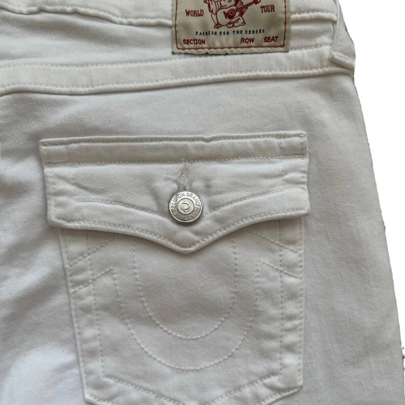 $179 TRUE RELIGION BECCA SN FLAP DESTROY OPTIC WHITE MID RISE BOOTCUT JEANS PANT - Picture 6 of 9